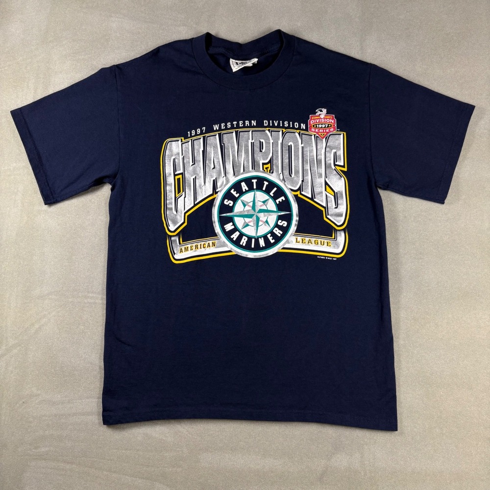 Vintage 90s Lee Sport Seattle Mariners 1997 Division Champions T-Shirt Navy M